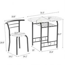 Furniwell 3-Piece Wooden Round Table & Chair Set, Space Saving Kitchen Breakfast Nook Wood Grain Tabletop With Metal Frame And Built-In Wine Rack For Kitchen, Dining Room