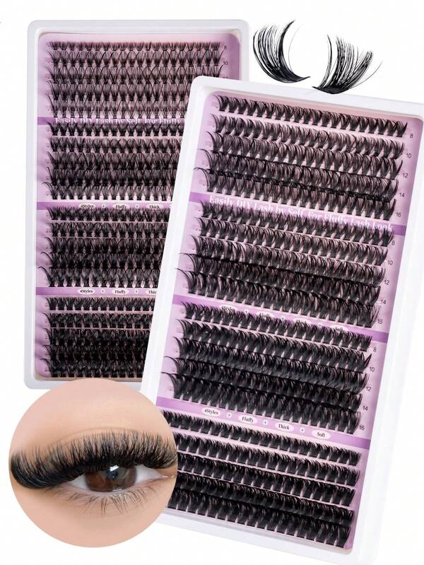 Racimos de pestañas esponjosas 30D+40D+50D+60D/50D+60D+80D+100D Extensiones de pestañas individuales en racimos gruesos Pestañas en racimos con rizo D 300 pestañas individuales de 8-16 mm con efecto wispy