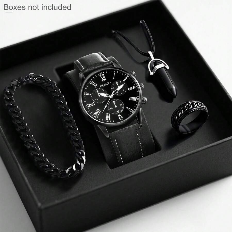 SOKI SOKI Reloj unisex con 3 accesorios, diseño minimalista, adecuado para ocasiones formales y diarias - Esfera negra, movimiento de cuarzo, alimentado por batería, adecuado para eventos casuales y formales - Reloj de lujo asequible, reloj casual, diseño delgado, brazalete resistente, accesorios de oficina, estilo clásico, artesanía duradera