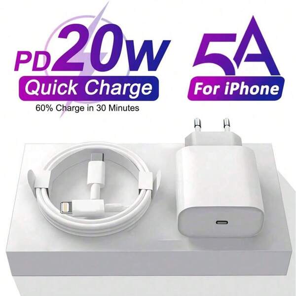 20W Fast Charging Wall Adapter + 6.6ft/200cm High-Efficiency Data Transfer Charging Cable, Compatible With IPhone 14 Pro Max/14 Pro/14 Plus/14/13/12/11/XS/XR/8/7/6, IPad, Series