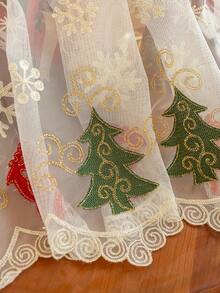 1pc Charming Christmas Candle Festival Embroidered Colorful Sheer Curtain With Rod Pocket Design For Easy Hanging, Perfect For Living Room & Bedroom Decor Curtains For Living Room Curtains For Bedroom, Festival Decoration, No Rod With Rod Pocket Design For Easy Hanging- Adjustable, Washable, Different Sizes Perfect For Bedroom, Canteen, Kitchen, Or Coffee Shop Decor, No Rod