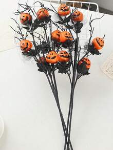 1 قطعة/4 قطع من باقة أوراق القيقب السوداء والقرع لعيد الهالوين، مصنوعة من مواد بلاستيكية، بطراز جوتيك بارتفاع 21 بوصة، سيقان قرع اصطناعية، أوراق القيقب وأغصان الهالوين للديكور الداخلي، قرع شبحي أسود ومراكز توت للديكور المنزلي وحفلات الاحتفال