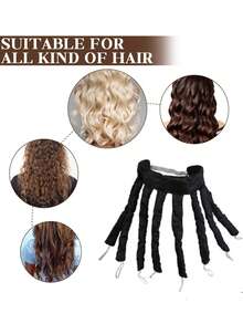 2 Pieces Heatless Hook And Loop Curling Iron Sleep Cap Set, Lazy Curling Iron, Satin Heatless Curling Iron Headband, No Hair Damage, Sleep Curls, Big Waves, Suitable For Long Hair, With Silk Sleep Cap - Multicolor - View 4