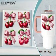 ELEWINS 12pcs Cherry Blossom Bow UV Printed Waterproof Crystal Cup Stickers DIY
