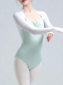 Daydance 女士舞蹈上衣 轻薄紧身芭蕾舞上衣 芭蕾舞服 成人青少年现代舞网纱长袖外套 - 白色 - 查看 8