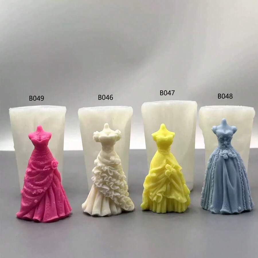Moule en silicone en forme de robe de mariée pour la fabrication de bougies DIY, moule de décoration en plâtre pour robe - Blanc - Voir 1