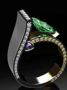 1 Piece Gorgeous Modern Blue Crystal Gemstone Alloy Two-Color Green Diamond Women's Ring Wedding Engagement Gift - 彩色 - 查看 1