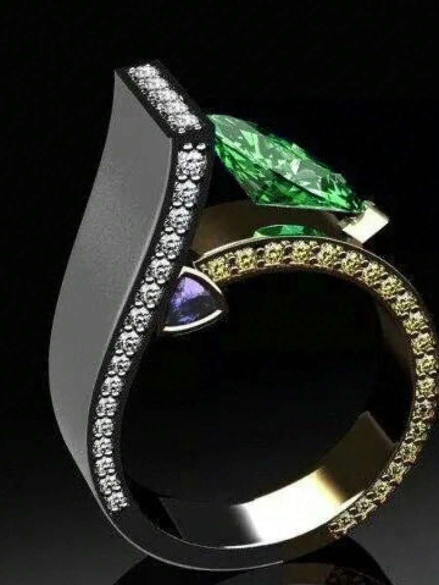 1 Piece Gorgeous Modern Blue Crystal Gemstone Alloy Two-Color Green Diamond Women's Ring Wedding Engagement Gift - 彩色 - 查看 1