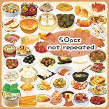 50 piezas de pegatinas de comida tradicional china deliciosa dibujada a mano, decorativas para refrigerador, tableta, etc. Decoración de habitación, decoración de dormitorio, decoración de cocina, pegatina de pared, decoración de pared