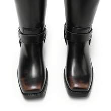 Women's Motorcycle Boots Side Zipper Knee High Boots Square Toe Chunky Low Heel Buckle Decorated Biker Fashion Stylish Riding Boots Festival Dresses For Woman - Rỉ Nâu - Xem 11