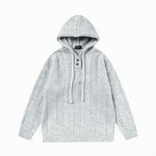 Womens Hooded Sweater Autumn Winter 2025 New Comfortable Loose Fit Lazy Style Soft Knit Pullover Ribbed Top Beige And Grey Casual Knitted Shirt Fashion Sweater Outwear For Women, Long Sleeve Tops