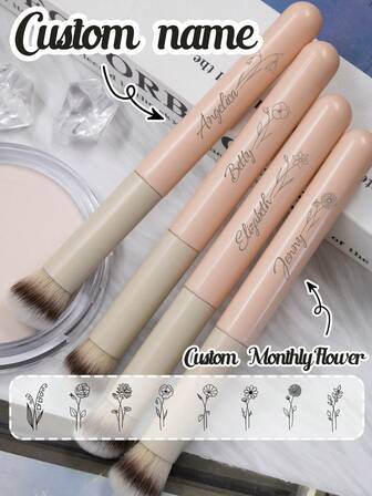Custom Makeup Brushes With Birth Flower And Name, Personalized Foundation Brush, Customized Concealer Brush, Customizable Blush Brush, Powder Brush, Birthday Gifts, Valentine's Day, Wedding Accessories, Suitable For Eye Cream And Concealer, Cover Blemishes, Halo, Girlfriend, Couple, Bridesmaid, Mom