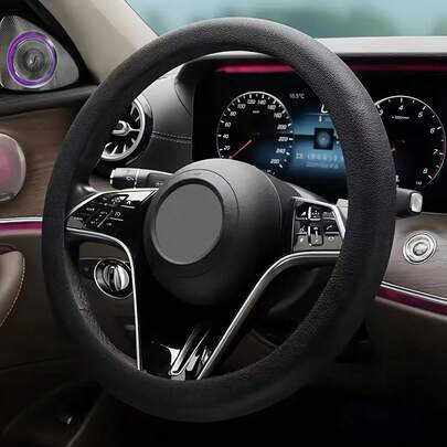 Cubierta protectora para volante de coche ultra delgada antideslizante, cubierta de volante de silicona, cubierta de volante universal, cubierta protectora de volante de coche, cubierta de volante de silicona ultra delgada antideslizante para vehículos de 13.77-14.17 pulgadas (35-36 cm), accesorios universales para automóviles, SUV y camiones con instalación rápida de 4 pasos, protección inodora - Negro
