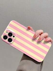 1pc Minimalist Striped Pattern Perforated Glossy Filament Phone Case, Compatible With IPhone 11/12/13/14/15/16 Pro Max Waterproof Shockproof Anti-Fall Scratch Resistant - Multicolor - View 4