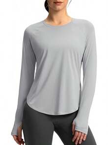 Womens Shirts UPF 50+ Lightweight Quick Dry Long Sleeve Workout Hiking Tops Outdoor - Light Grey - View 1