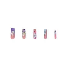 Long Press On Nails French Tip Fake Nails Blue Square False Nails With Gold 3D Butterfly Designs Pink Full Cover Artificial Nails Glossy Glue On Nails Fall Stick On Nails For Women 24Pcs - 長款-C5C20 - 查看 3