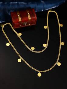 1 Luxurious Arabic Body Chain, Multi-Use Necklace With Coin Charms, Bridal Crossbody Shoulder Chain For Wedding Gown - Gold - View 1