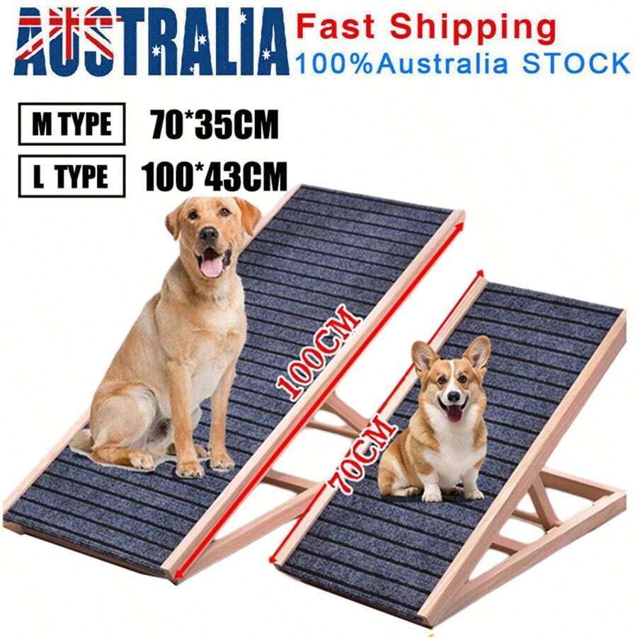 Foldable Dog Pet Ramp Adjustable Height Stairs Steps For Bed Sofa Car Antiskid - L100x42.6cm - 查看 1
