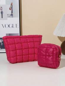 1 件绗缝柔软泡泡图案马卡龙彩色简约便携式化妆包卫生巾包，旅行化妆包女士女孩化妆包化妆包化妆品收纳盒化妆品收纳 - 彩色 - 查看 21