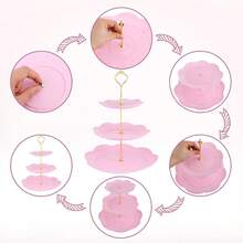 4 Packs 3 Tier Cupcake Stand Plastic Macaroon Stand Round Plastic Dessert Display Serving Tray Reusable Tea Party Stand For Wedding Birthday Tea Party White Pink