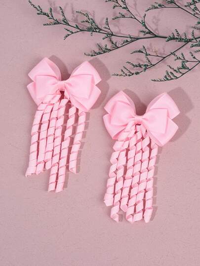 2pcs Pink Tassel Bow Hair Clips, Suitable For Girls To Wear On The First Day Of School As Preppy Hair Accessories