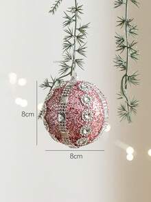 1pc 8cm Pink Foam Christmas Ball Ornament, Ins Style Christmas Tree Decor Pink Set, Glitter Girly Pink Christmas Tree Home Decoration Hanging Pendant