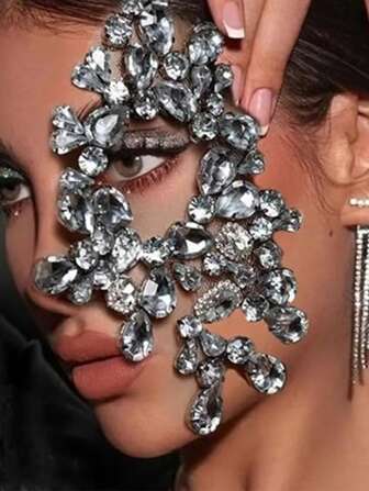 Rhinestone Masquerade Mask Full Face Jewelry For Women Mardi Gras Mask Crystal Face Chain Jewelry