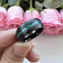 1 pieza Anillo auspicioso de acero inoxidable negro y grano de madera de palo rosa azul verdoso para hombres, adecuado para uso diario y como regalo