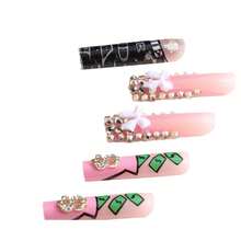 Square Press On Nails Long Fake Nails French Tip False Nails With 3D Bow Designs Long Nail Press Ons Sparkly Artificial Nails Rhinestones Glue On Nails Cute Stick On Nails For Women 24Pcs - 長款-C5C41 - 查看 3
