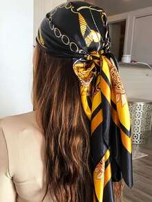 女士印花头巾，时尚户外头巾，适合春、夏、秋季，可用作头巾、领巾、衬里、服装配饰、方巾，用于包裹和装饰头部，也可用作发饰。 - 彩色 - 查看 4