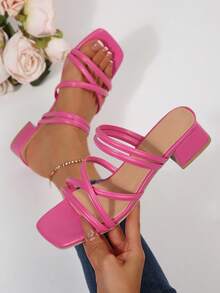 2025夏季新款二合一法式优雅女士凉鞋，女士新款夏季粗跟细带别致系带高跟鞋