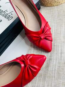 Red Napa Slippers With Bow X Elegant Comfort - Đỏ - Xem 2