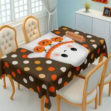 1pc Halloween Ghost Pumpkin Polka Dot Digital Print Tablecloth, Rectangular Durable Polyester Fabric, Suitable For Home, Kitchen, Garden, Holiday Parties, Weddings, Restaurants And Banquets, Autumn Wedding Decor