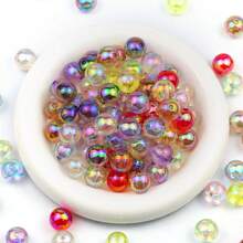 6/8/10/12/16mm Rainbow Acrylic Beads, Mixed Color Round Beads UV, Cracked Beads, Crackle Round Beads - Multiple Color Options, Round Hole Loose Beads Suitable For DIY Jewelry Making Bracelets Necklaces Or Craft Pen Decorations