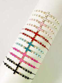 12pcs Set Handmade Adjustable Braided Jesus Cross Bracelet, Christian Religious Jewelry Suitable For Men And Women, Perfect Gift For Baptism, Daily Wear And Spiritual Inspiration - Multicolor - View 9