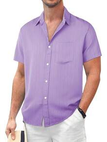 Mens Casual Button Down Shirts Short Sleeve Summer Cuban Wedding Shirt Hawaiian Vacation Beach Shirtshalloween - 紫色 - 查看 1