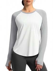 Womens Shirts UPF 50+ Lightweight Quick Dry Long Sleeve Workout Hiking Tops Outdoor - 白色+淺灰色 - 查看 1