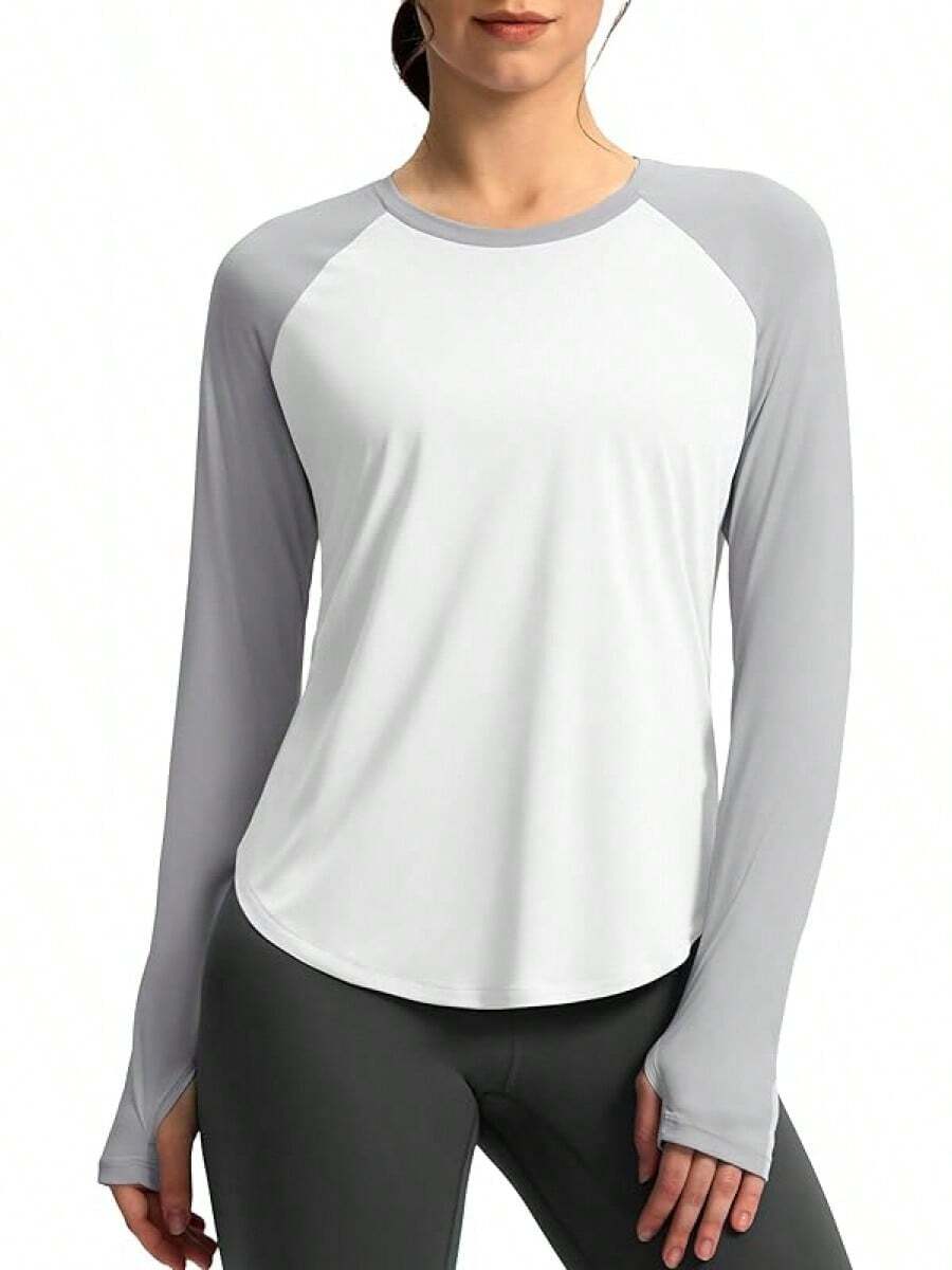 Womens Shirts UPF 50+ Lightweight Quick Dry Long Sleeve Workout Hiking Tops Outdoor - 白色+淺灰色 - 查看 1