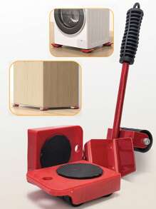 重型家具升降机和搬运工具套件，带 360° 旋转轮 - 5 件套防刮地板滑块，适用于木地板/瓷砖/地毯 | 专业级沙发/梳妆台/冰箱搬运系统 | 公寓搬家必需品、宿舍布置和家居装修工具 | 符合人体工程学的杠杆升降机，非常适合单人搬家、老年人和家居装修（黄色/红色）