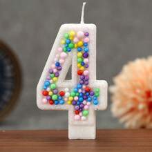 1pc Creative Digital Candle Colorful Bead Decorative Cake Decorative Candle, 0-9 White Background Digital Candle, Suitable For Birthday Cake, Large Festival Party - Multicolor - View 6