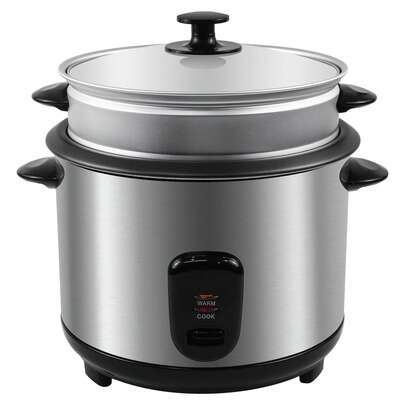 Reiskocher - inkl. Dampfgarfunktion - 2,2 Liter Kapazität, Warmhaltefunktion, mit Innentopf, Deckel, Messbecher und Reislöffel, 900 W Rice Cooker Silber
