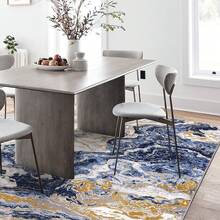 Tapis lavables pour le salon, tapis abstrait moderne pour la chambre, tapis abstrait en marbre, tapis doux à poils ras lavable en machine pour salle à manger et salle de jeux - Bleu azur - Voir 4