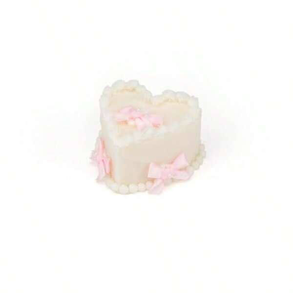 Coquette Room Decor Aesthetic Heart Cake Shaped Soy Wax Decorative Candle With Pink Bows For Apartment Girly Kawaii Cute Stuff For Bathroom Decor. 5 OZ Vanilla Cream Scented