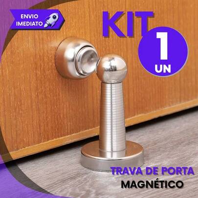 Kit Trava de Porta Magnética Antibatida Design Premium Aço Inox P/ Casa e Escritório