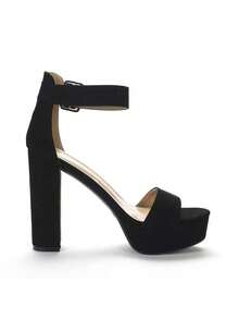 Women's High Heel Sandals, Chunky Block Heel And Platform Heel, Buckle Decoration, Ankle Strap, Open Toe, Chunky Heel, Perfect For Parties, Weddings, Proms - Black - View 6
