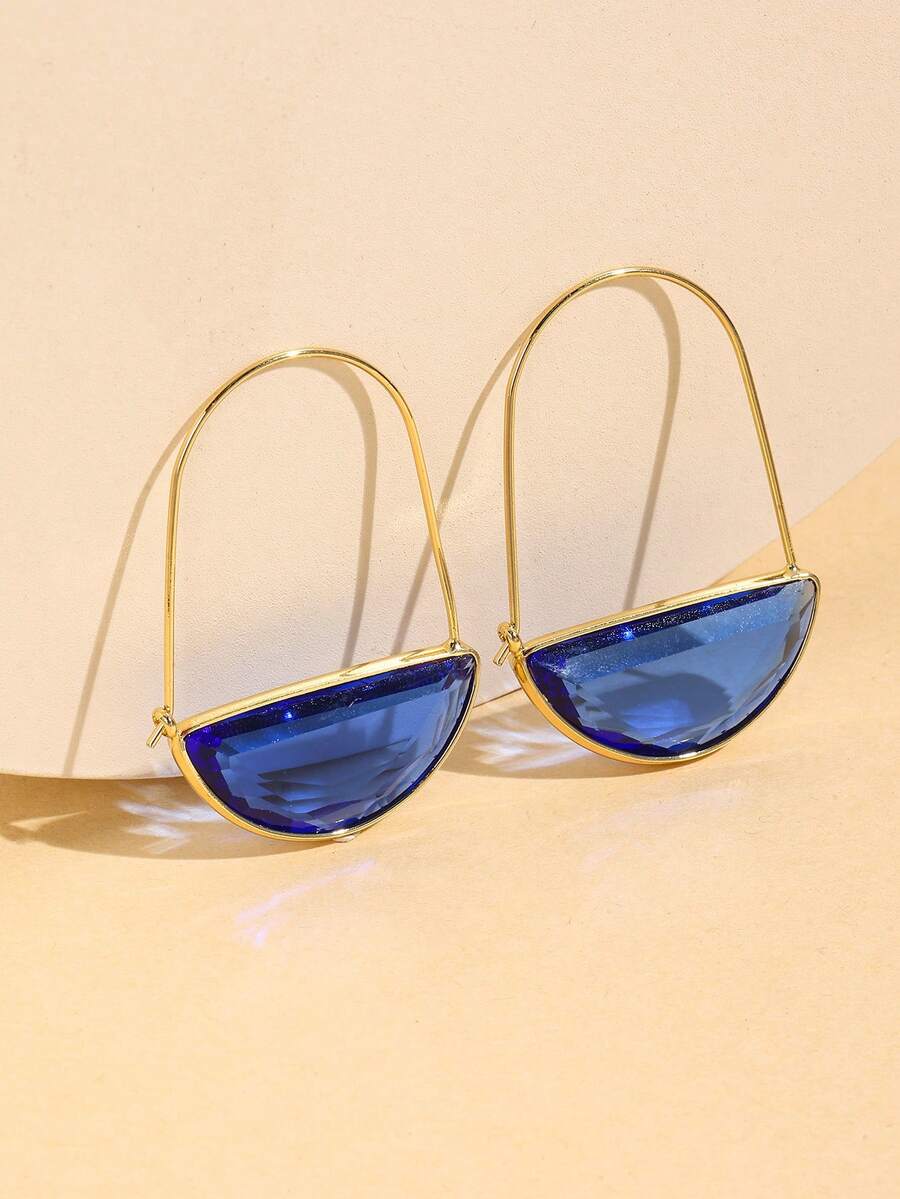 1 par de pendientes de vidrio con incrustaciones de cobre, minimalistas y prácticos de múltiples funciones - azul real - Ver 1