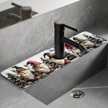 1 buc/90 buc Crăciun: Moș Crăciun și pomi de Crăciun imprimați robinet, covoraș de uscare absorbant de apă, covoraș retro pentru cafea, absorbant de apă cu uscare rapidă, covoraș de uscare absorbant de apă pentru toaletă și bucătărie pe bază de cauciuc, potrivit pentru robinete utilizate în birouri, ferme comerciale și case, decorațiuni decorative pentru bucătărie în magazine