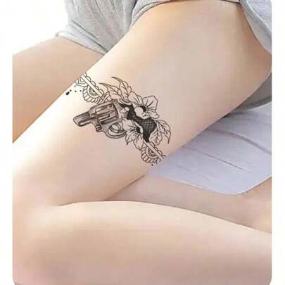 New Herbal Tattoo Stickers Waterproof And Sweat-Proof Lace Butterfly Pistol Thorn Chain High-End Semi-Permanent Tattoo Stickers