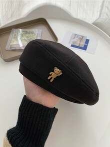 1 件女士复古熊贝雷帽，羊毛画家帽，时尚贝雷帽适合日常佩戴，秋冬 - 彩色 - 查看 8