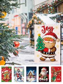 1 pieza Bandera de jardín navideña con Papá Noel y diseños navideños, de 30x45cm, bandera navideña de poliéster de doble cara con Papá Noel, hombre de jengibre, reno, muñeco de nieve, cachorro, para decoración navideña de patio, porche, jardín, hogar, sin asta